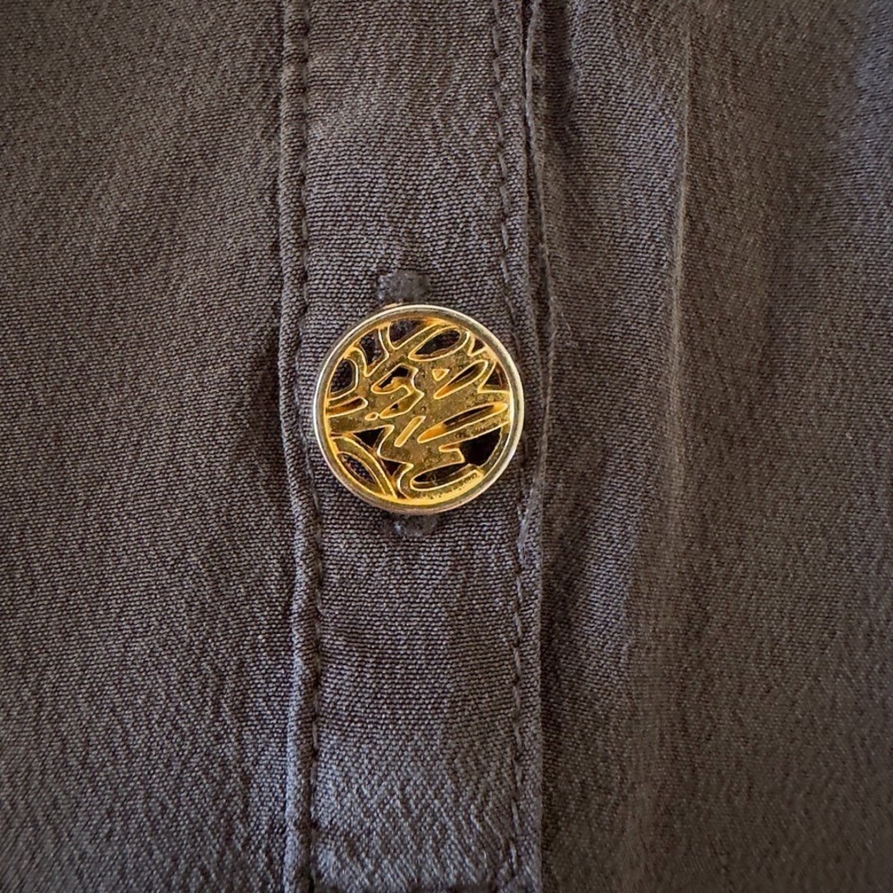 Lilly Pulitzer Elsa 100% Silk Long Sleeve Flowy Top-3 Button V-neck-Onyx-Size Lg - Picture 6 of 16